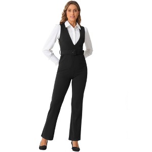 INSPIRE CHIC Women's High Waisted Sleeveless Belted Straight Leg Suspenders Jumpsuit - 1 of 4