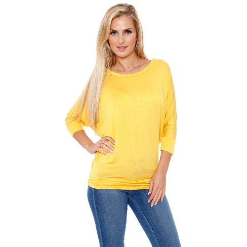 Women's Banded Dolman Top Yellow Small - White Mark : Target