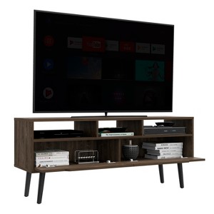 Vynxaria TV Stand for TVs up to 52", Dark Walnut Finish, Three Open Shelves, Two Drawers - 1 of 4