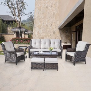 POCASSY 7 Piece Rattan Sofa Seating Group with Cushions - 1 of 4