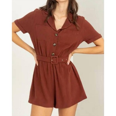 Women's Comfy Cutie Button-front Belted Romper - HYFVE
