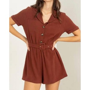 Women's Comfy Cutie Button-front Belted Romper - HYFVE - 1 of 4