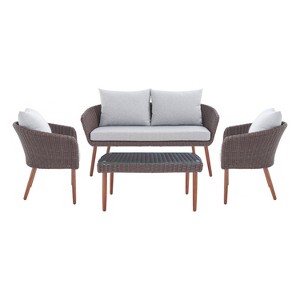 4pc All-Weather Wicker Athens Outdoor Conversation Set with 35" Coffee Table - Brown - Alaterre Furniture: Weather-Resistant Patio Ensemble - 1 of 4