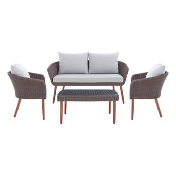 4pc All-Weather Wicker Athens Outdoor Conversation Set with 35" Coffee Table - Brown - Alaterre Furniture
