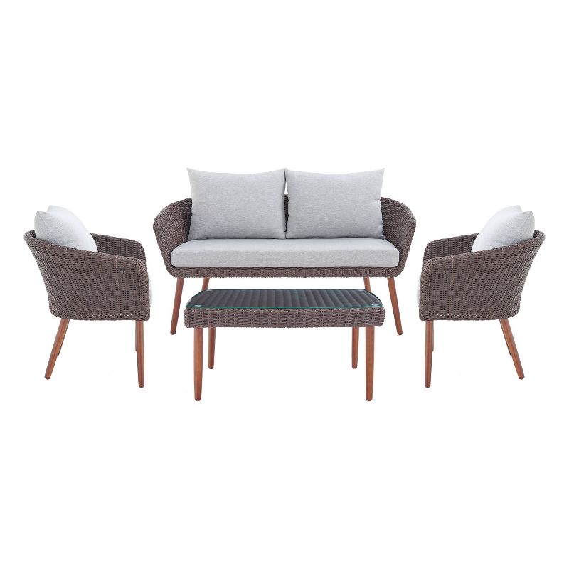 4pc All-Weather Wicker Athens Outdoor Conversation Set with 35&#34; Coffee Table - Brown - Alaterre Furniture, 1 of 16