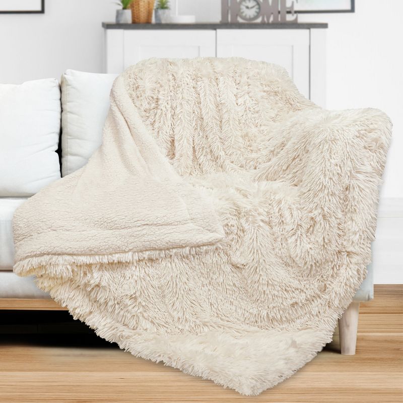 PAVILIA Fluffy Faux Fur Reversible Throw Blanket for Bed, Sofa, and Couch, 3 of 8