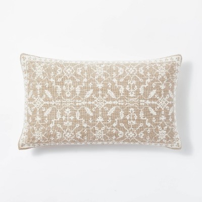 Oversized Cotton Slub Woven Jacquard Lumbar Throw Pillow Taupe/Cream - Threshold™ designed with Studio McGee