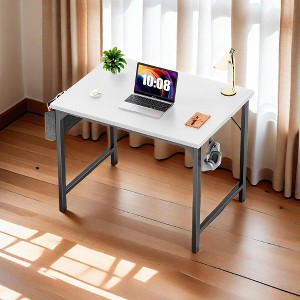 Infurnic Desks Computer Desk with Storage Bag and Headphone Hook, Small Home Office Writing Study Desk, White, 30 Inches - 1 of 4