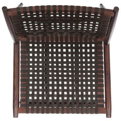 Transitional Brown Leather and Sungkai Wood Armless Accent Chair