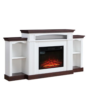 NAYSAYE Indoor Fireplace TV Stand with Mantel Shelf Realistic Flame and Warm Ambience for Living Room, Cherry and White, 71.06"*13.78"*36.6" - 1 of 4