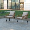 Emma and Oliver Indoor/Outdoor Bohemian Natural Rattan Rope Patio Chairs with Open Weave Design and Removable Plush Cushions - 2 of 4