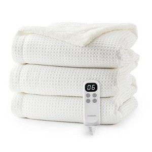 Heated Blanket Electric Throw Waffle, Fleece Fast Heating Blanket 6 Heating Levels & 2-10h Time Settings Machine Washable - 1 of 4