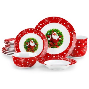 vancasso 16-Piece Santa Claus Red Ceramic Set for 4 - Christmas Themed Plates, Dessert Plates, Soup & Cereal Bowls - 1 of 4