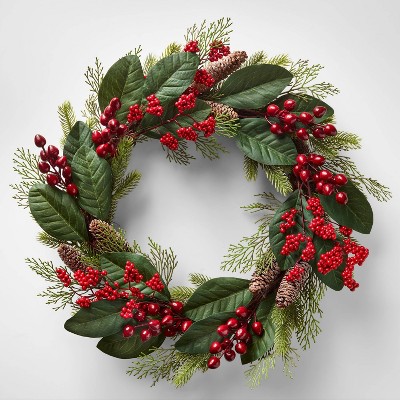 22in Unlit Berry Pinecone Magnolia Artificial Wreath - Wondershop™