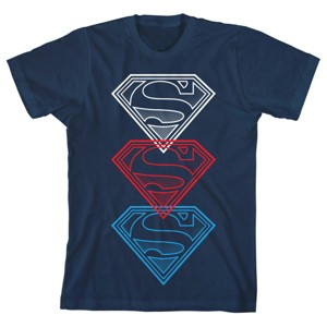 Superman Repeat Shield Logo Youth Navy Blue Graphic Tee - 1 of 1