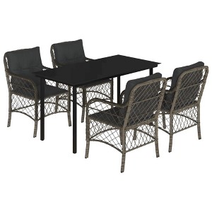 vidaXL 5-Piece Patio Dining Set with Cushions, Gray Poly Rattan, Garden/Backyard/Patio Furniture - Tempered Glass Tabletop, Durable, Weather-Resistant - 1 of 4