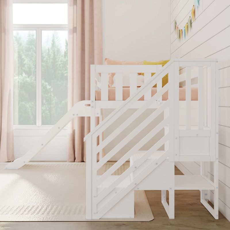 Max & Lily Twin Size Low Loft Bed with Slide and Stairs, Solid Wood Kids Platform Bed with 14” Guardrails, 4 of 6