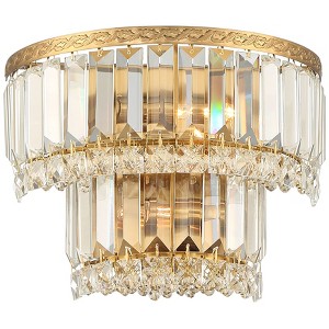 Vienna Full Spectrum Modern Wall Light Sconces Gold Hardwired 10" 2-Light LED Fixture Clear Crystal for Bedroom Bathroom - 1 of 4