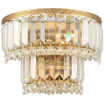 Vienna Full Spectrum Modern Wall Light Sconces Gold Hardwired 10" 2-Light LED Fixture Clear Crystal for Bedroom Bathroom