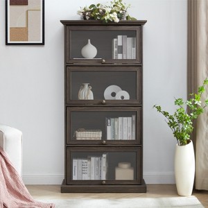 4 Tier Glass Display Cabinet for Living Room Storage Cabinet with Flip Up Glass Doors Perfect Collectors Showcase - 1 of 4