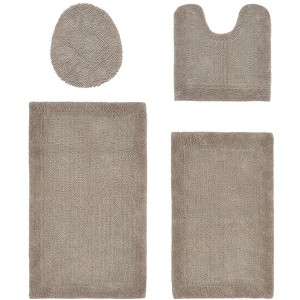 Edge Bath Rug 100% Premium Cotton Ultra-Soft Water Absorbent Tufted Solid Reversible 4 Piece Bathroom Rug Set for Machine Washable Bathmat - 1 of 2