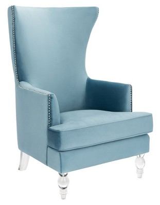 Light Blue Velvet Wingback Accent Chair with Acrylic Legs