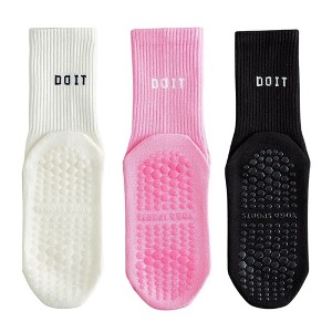 Anna-Kaci 3 Pair Combo Sale Anti Slip Crew Socks with Grip Soles and Ribbed Cuffs in Multiple Color Options - 1 of 4