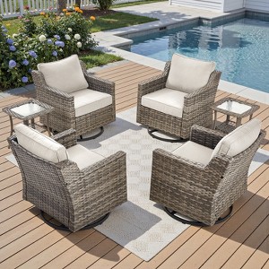 Buenhomino 6 Pieces Patio Furniture Sets, Wicker Rattan High Back Outdoor Swivel Rocking Chairs Set with Side Table - 1 of 4