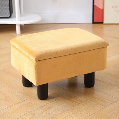 KTMBDW Foot Stool Ottomans Linen Footrest Storage Ottoman Step Stool Seat with Solid Wood Legs Modern Accent Stools for Couch Living Room