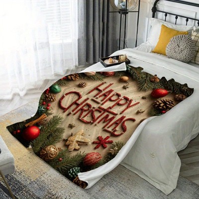 Cozy Christmas Flannel Blanket - Soft Warm All-Season Bedspread with Festive Holiday, Contemporary Bedspread for Sofa, Bed, Travel & Camping