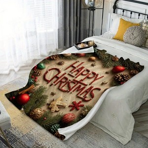 Cozy Christmas Flannel Blanket - Soft Warm All-Season Bedspread with Festive Holiday, Contemporary Bedspread for Sofa, Bed, Travel & Camping - 1 of 4