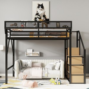 EMPIRE DIGLABS Stairway Full Size Loft Bed with Storage Shelves & Wardrobe & Safety Guardrails Design, No Box Spring Needed - 1 of 4