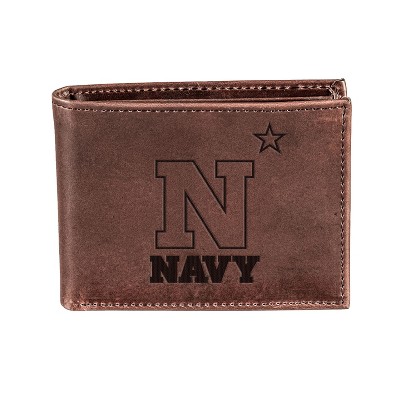 Evergreen NCAA Navy Midshipmen Brown Leather Bifold Wallet Officially Licensed with Gift Box