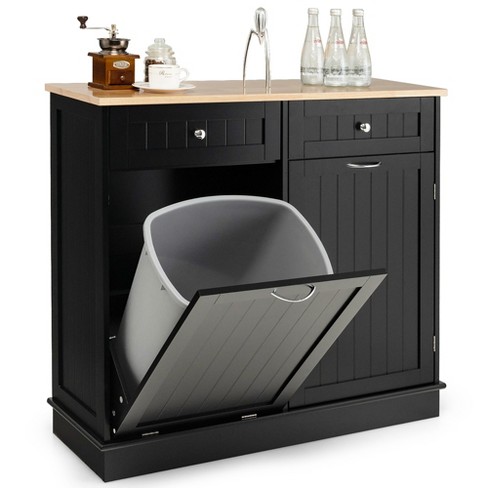 Dropship Kitchen Tilt Out Trash Bin Cabinet Free Standing Recycling Cabinet  Trash Can Holder With Drawer, Black-AS to Sell Online at a Lower Price