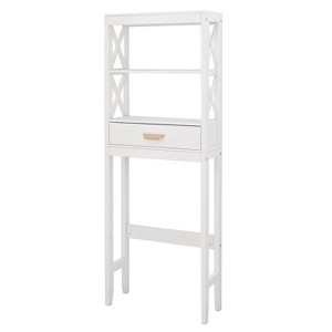 VANIRROR Over The Toilet Storage Cabinet, White with 1 Drawer and 2 Shelves, Bathroom Organizer Rack for Space-Saving Storage in Small Bathrooms - 1 of 3