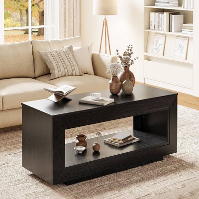 WOWLIVE 41.7' Lift Top Coffee Table with Storage for Living Room, Rectangle Wood Center Table Furniture, 2-Tier Accent Table Office Apartment