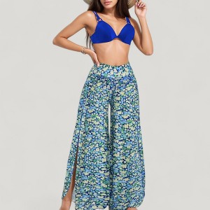 Anna-Kaci Swim Women's Three-Piece Swimsuit Set with Bikini Top High Waist Bottom and Sheer Abstract Print Wide Leg Pants - 1 of 4