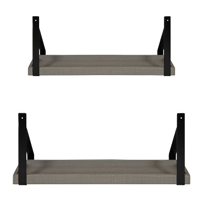 Gray Wood and Metal Wall Shelf Set with Black Brackets