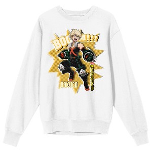 My Hero Academia Bakugo Boom Crew Neck Long Sleeve Adult White Sweatshirt - 1 of 3