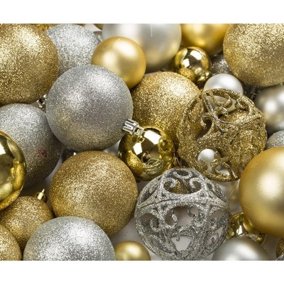 Gold and Silver Shatterproof Plastic Christmas Ornament Set