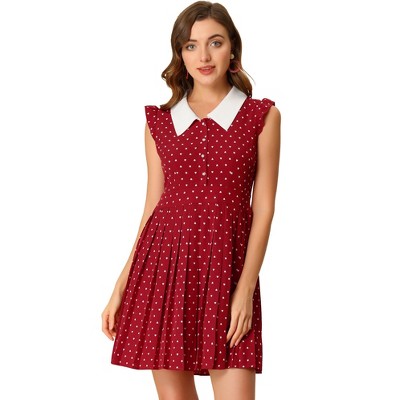 INSPIRE CHIC Women's Peter Pan Collar Ruffle Cap Sleeve Heart Print Pleated Dress