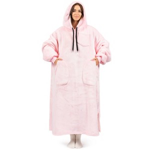 PAVILIA Wearable Blanket Hoodie Adults, Faux Shearling Cozy Oversized Hooded Sweatshirt, Warm Fleece Two Pockets - 1 of 4