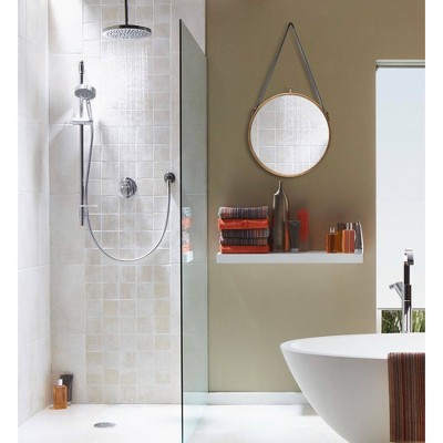 Round Brass Metal Frame Mirror with Leather Strap