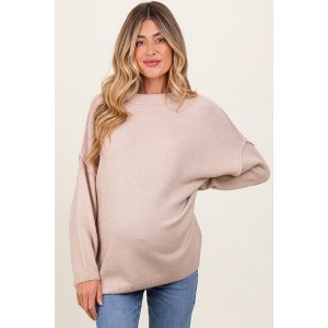 Pinkblush Beige Oversized Crewneck Melange Knit Maternity Sweater - 1 of 4
