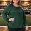 Women's Plus Size Texture Tie Neck Long Sleeve Elastic Cuffs Elegant Dressy Blouse - Agnes Orinda - 2 of 4