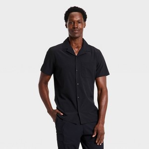 Men's Short Sleeve Button-Up Camp Collar Shirt - All In Motion Jet Black XS