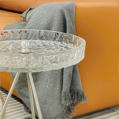 ATJafurn Round Side Table, Tempered Glass Top End Table Modern Coffee Table Dining Table for Living Room, Balcony, Bedroom
