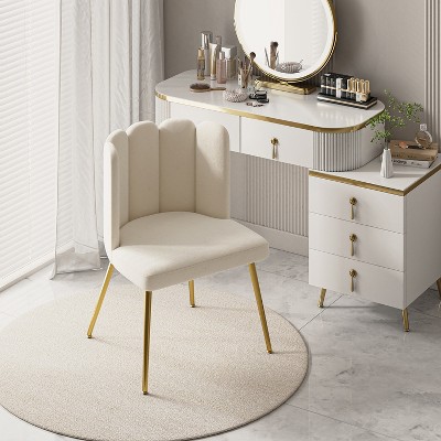 Barbara Contemporary Velvet Vanity Stool for Makeup Room, Moden Accent Side Chairs for Living Room with Shell Back and Golden Metal Legs | ARTFUL LIVING DESIGN