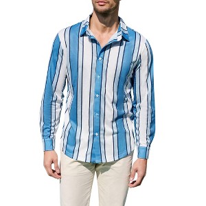 Clearlove Men's Striped Print Long Sleeve Shirt Casual Button Down Wrinkle Resistant Office Wear Comfortable Dress Shirt - 1 of 4