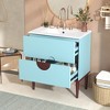 MOEPISY 30 inch Bathroom Vanity Cabinet with Ceramic Sink Combo Set, Solid Wood Frame with 2 Drawers, Blue - 4 of 4